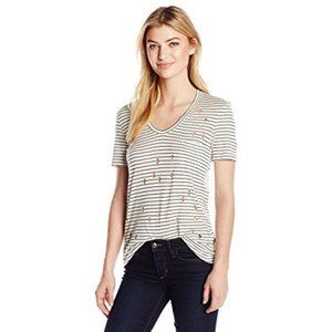 JOE'S JEANS Gilles SILK Blend TEE SHIRT Pocket TOP Distressed CUTOUT  Stripe (M)